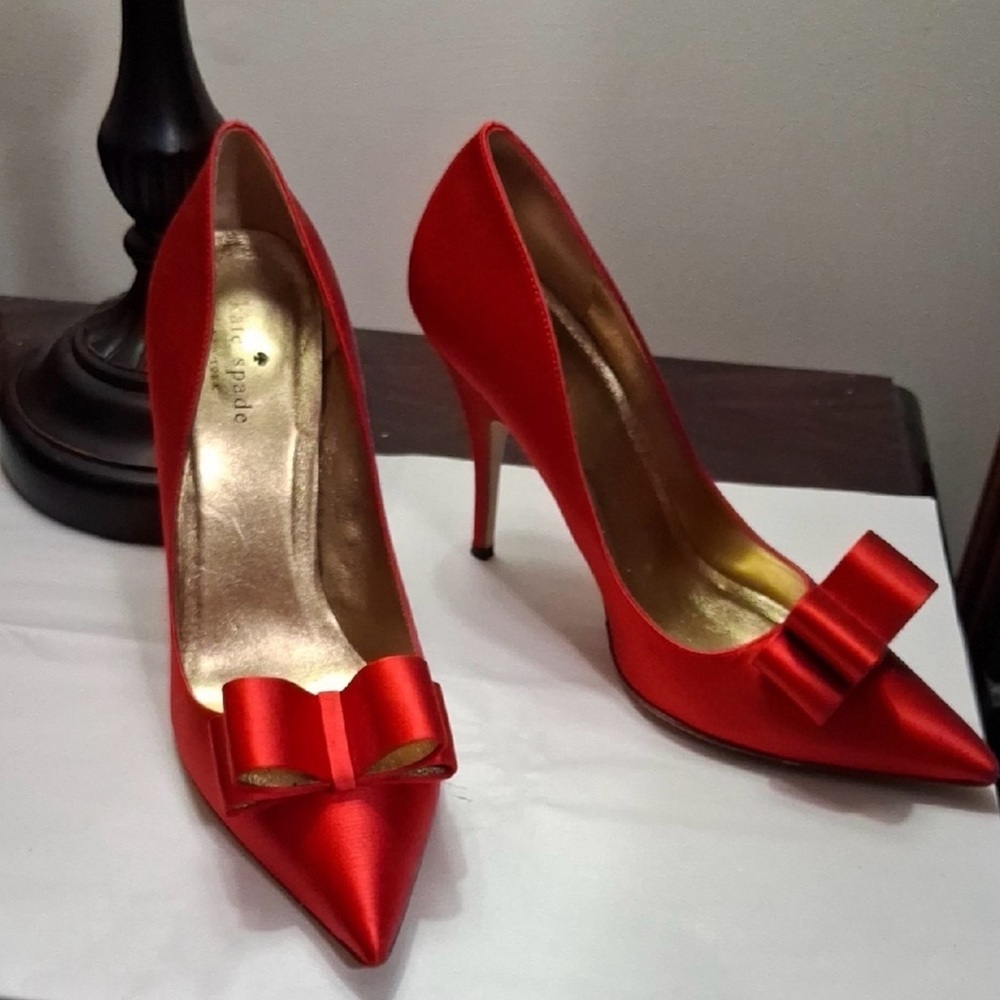 Kate Spade Red Satin Heels with Bow